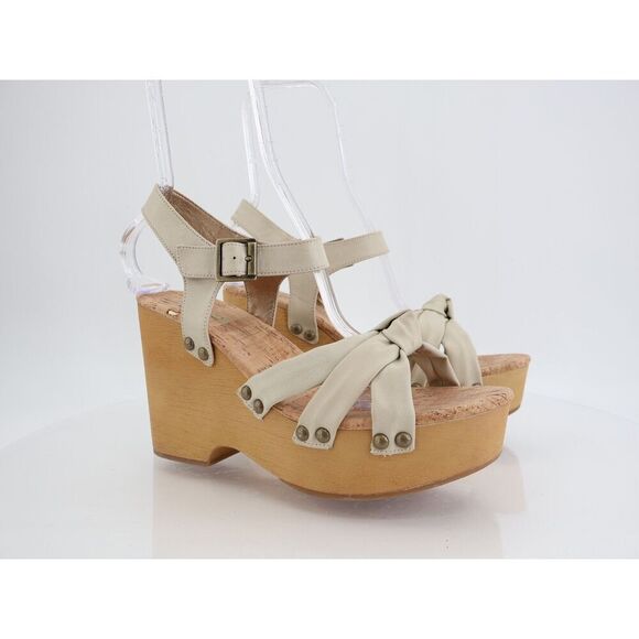 Korks Kork Ease Dawson Ivory Platform Wooden Wedge Sandals Ankle Strap Size 10M - Picture 2 of 14